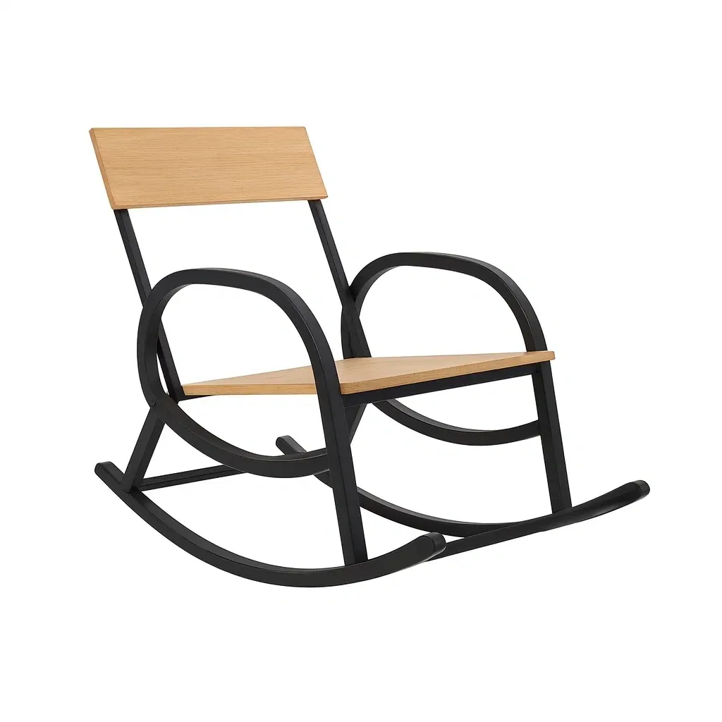 Fauteuil à bascule en métal noir et bois pour intérieur et extérieur-Sofineto