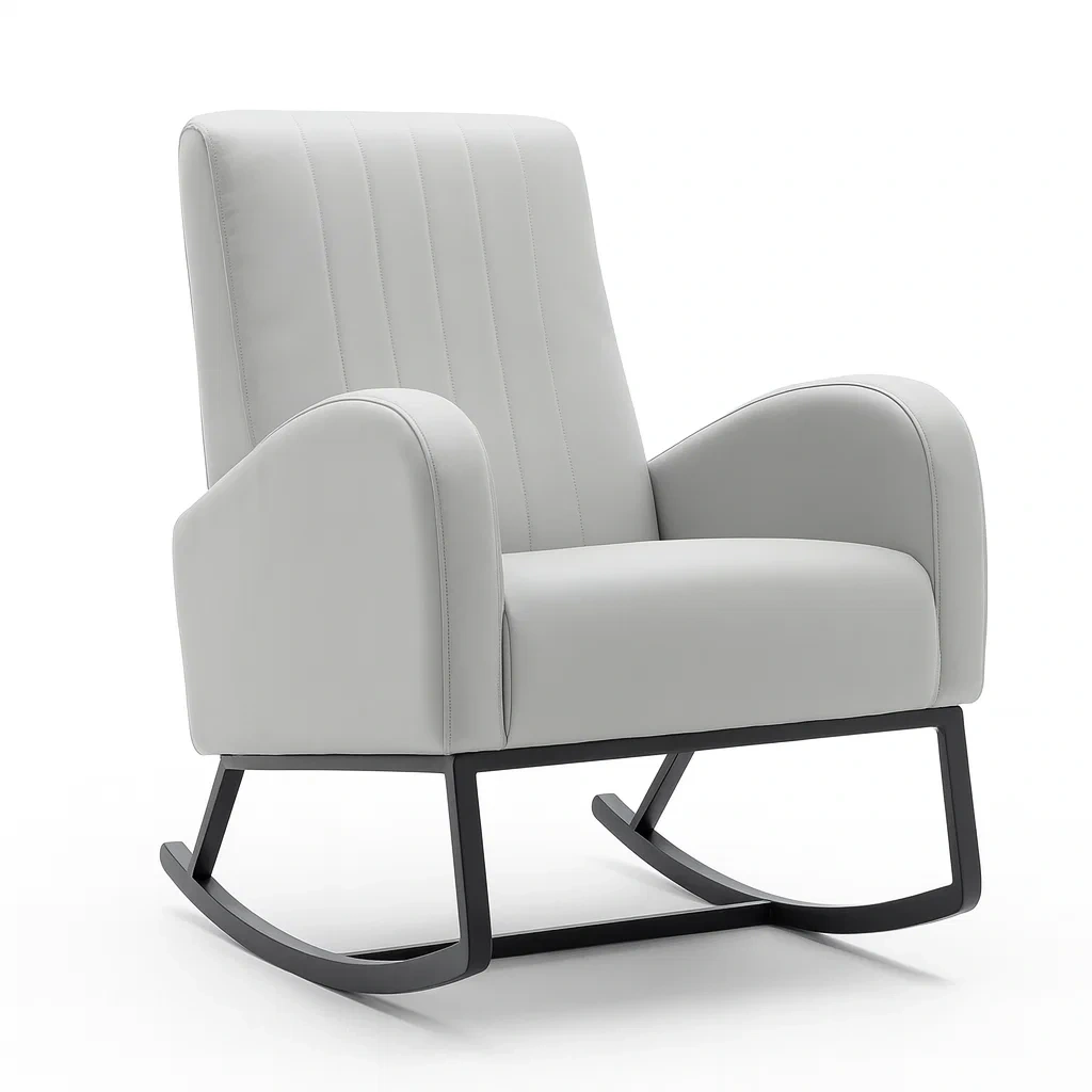 Fauteuil à bascule en cuir synthétique gris clair avec cadre métallique-Sofineto