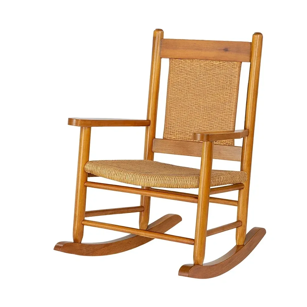 Fauteuil à bascule en bois et rotin marron 80x58x91 cm-Sofineto