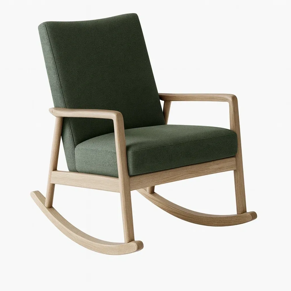 Fauteuil à bascule en bois et tissu vert-Sofineto