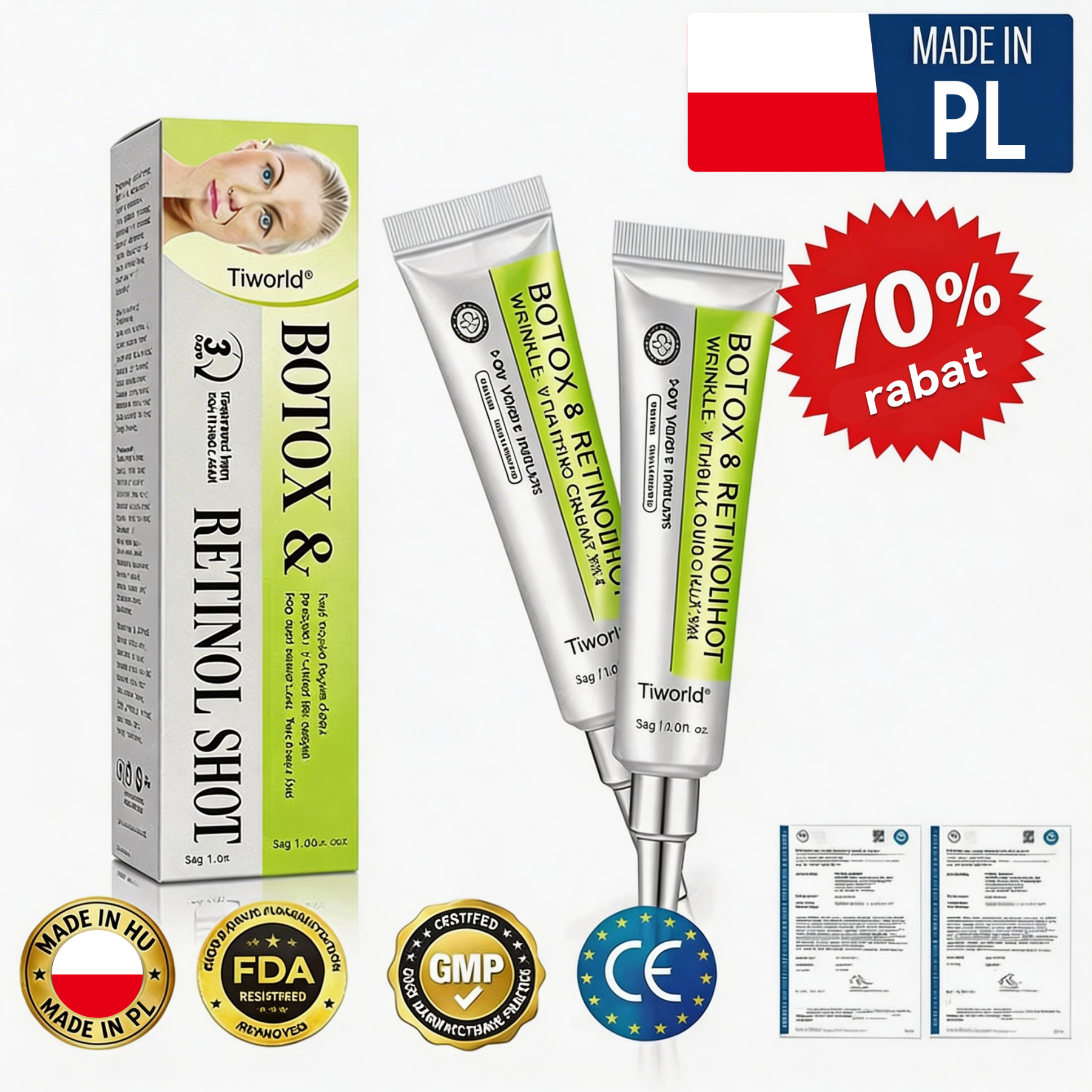 ✨👨‍⚕️Wyprodukowano w UE, wysyłane bezpośrednio z kraju pochodzenia 💫Tiworld® Botox & Retinol Serum Cream — lifting i ujędrnianie, redukcja zmarszczek — ostatni dzień promocji, 30% zniżki na wszystko!