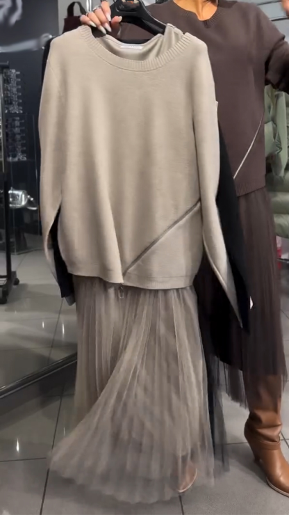 Sukienka damska z bocznym zamkiem błyskawicznym i łatkami