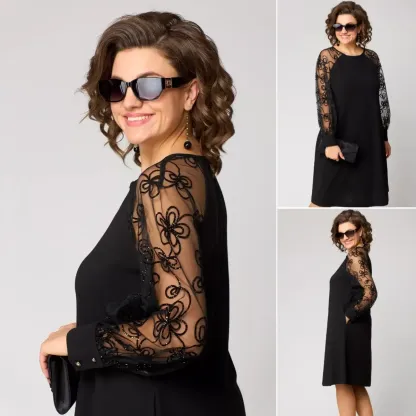 👑[S-5XL]👗Elegancka czarna seksowna koronkowa sukienka