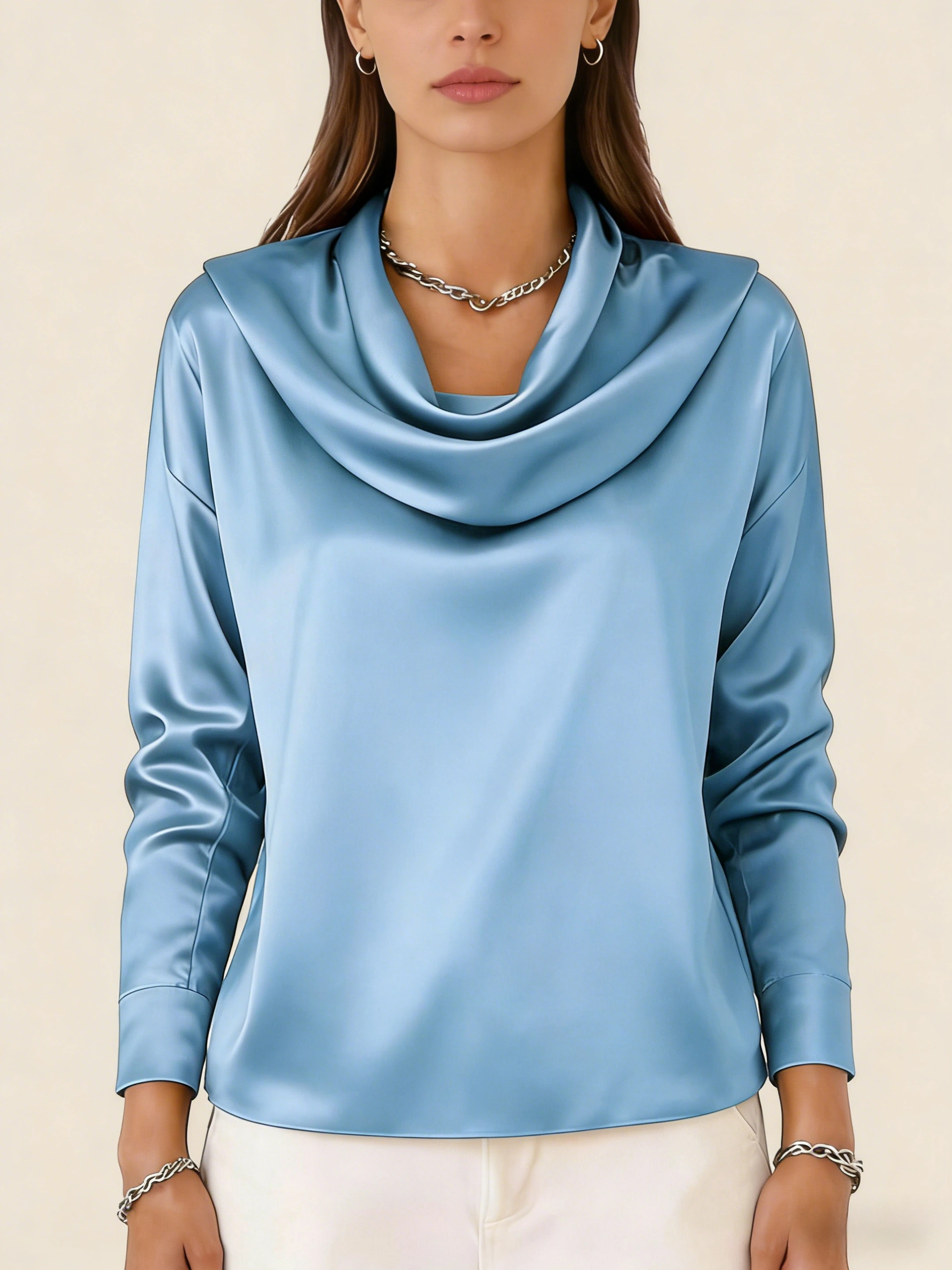 💖✨ Сатенена блуза с плисирана яка и дълъг ръкав – елегантен стил за всеки ден 👗🌸