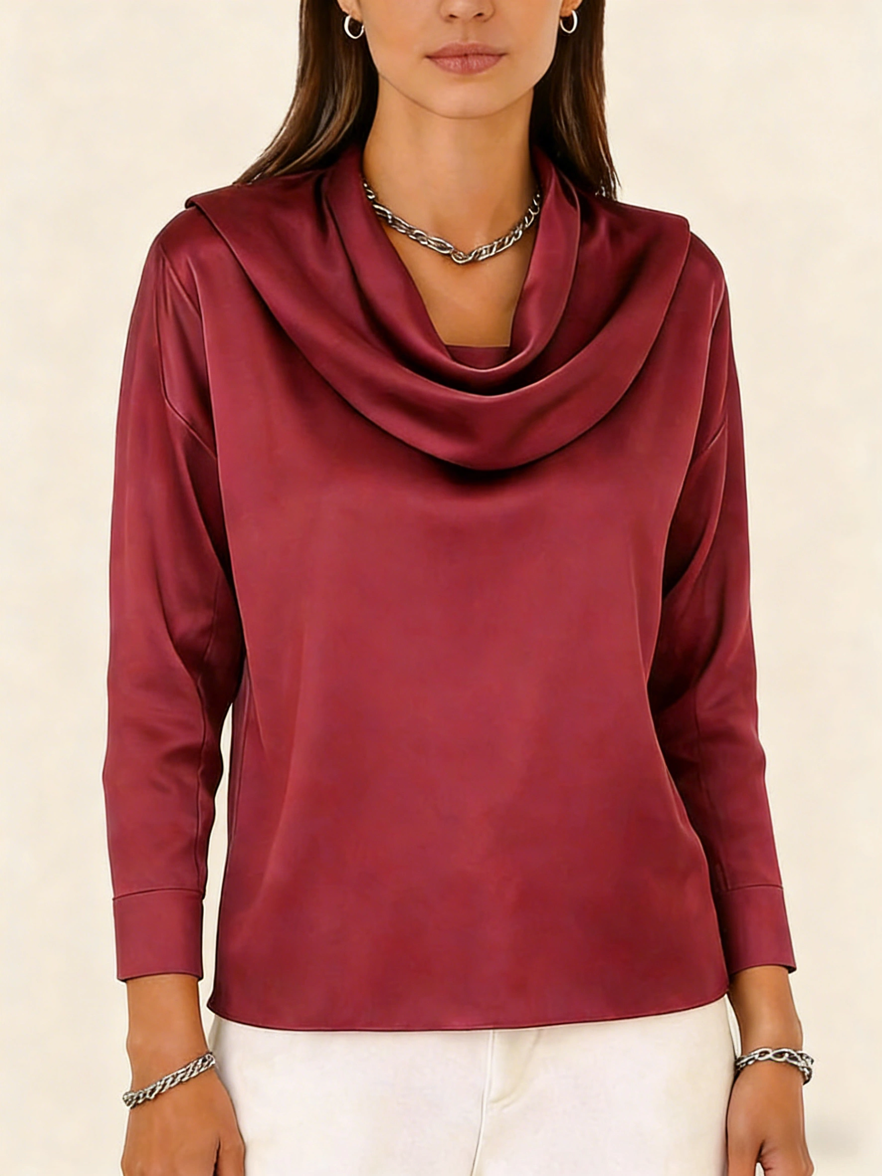 💖✨ Сатенена блуза с плисирана яка и дълъг ръкав – елегантен стил за всеки ден 👗🌸