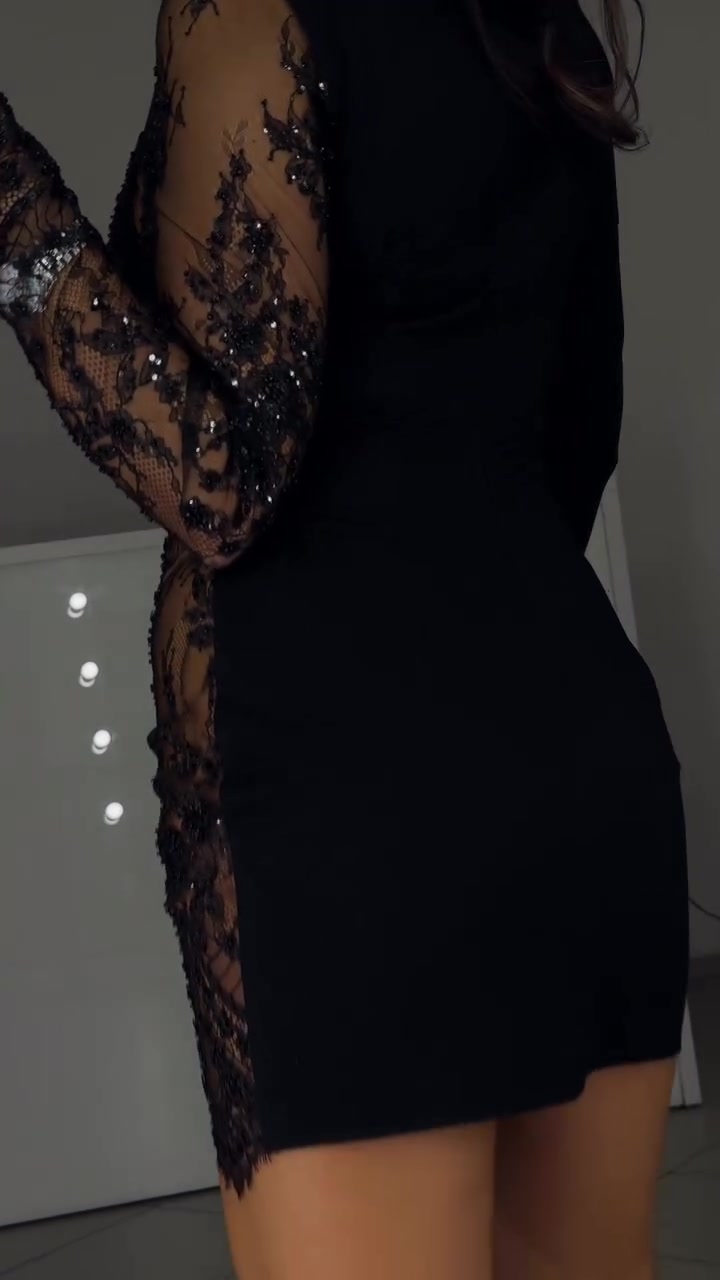 👑Seksowna sukienka z krótkim rękawem i koronkowym wykończeniem