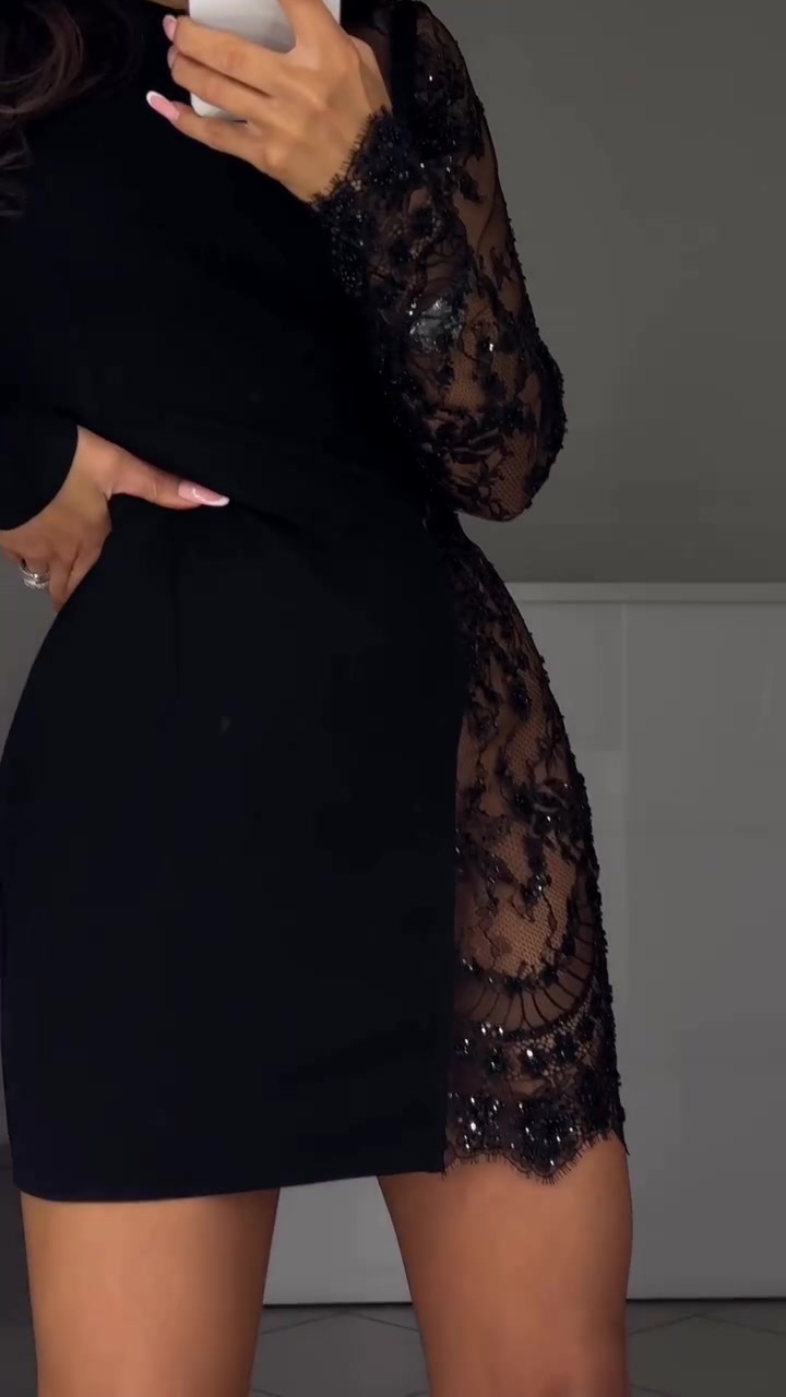 👑Seksowna sukienka z krótkim rękawem i koronkowym wykończeniem