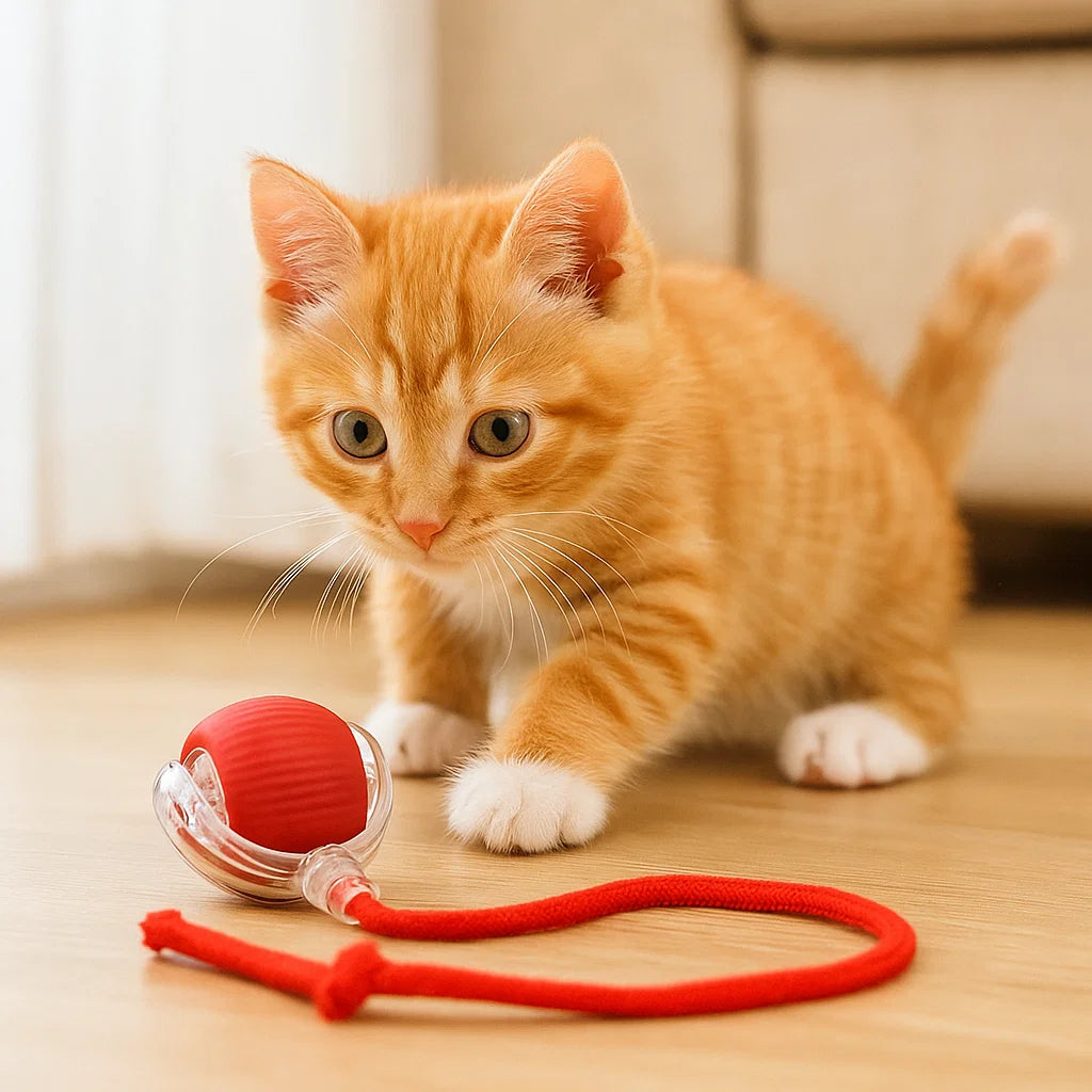 🦊Котешка играчка топка с въже🐶Скачане и хапане за самостоятелна игра