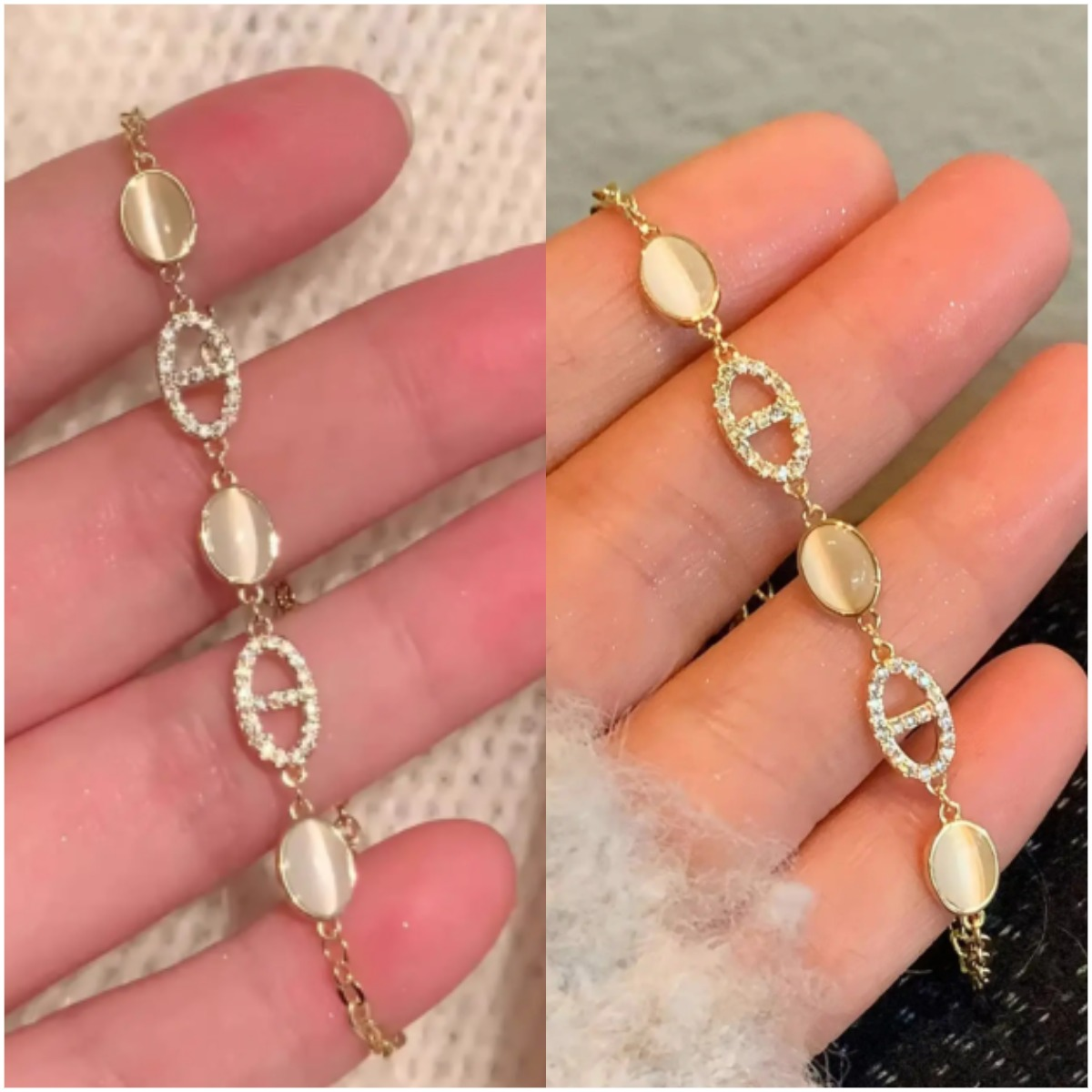 Гривна с диамант и котешко око, сребро 925