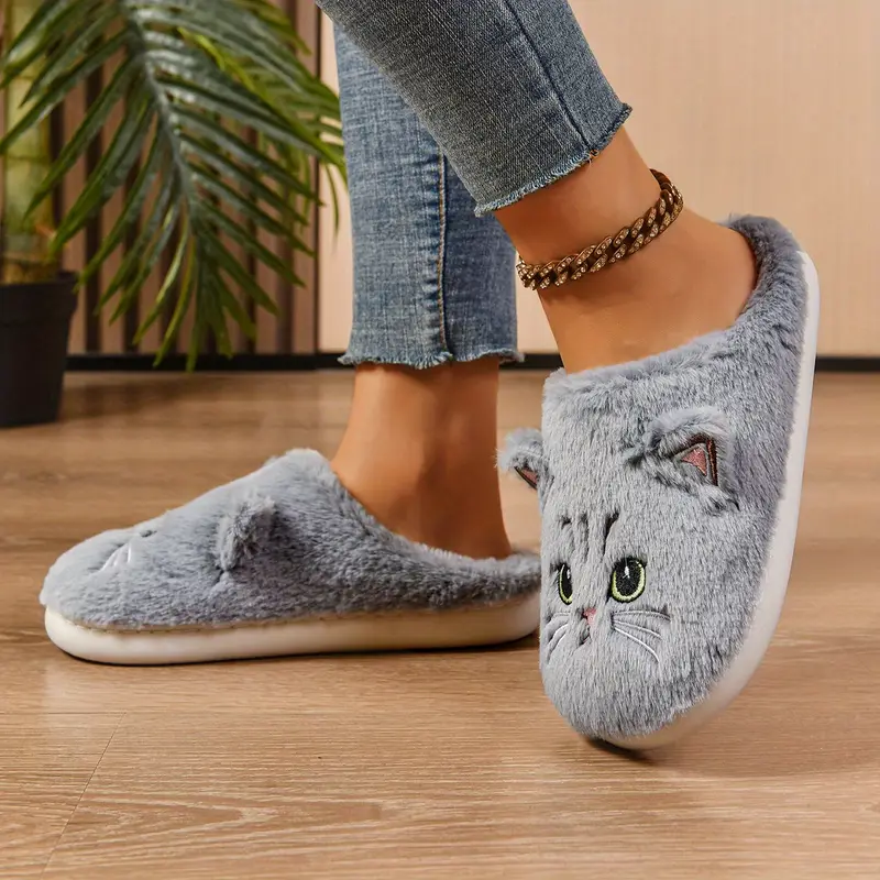 🔥 Светкавична разпродажба – 50% ОТСТЪПКА 🔥 Дамски домашни пантофи с котешки плюш и топла подплата от полар