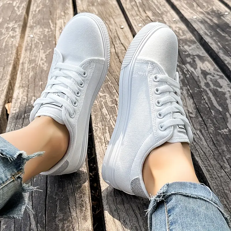 womens casual sneakers breathable fabric lace up shoes with pvc sole white low       for casual attire casual footwear minimalist style durable sol details 11