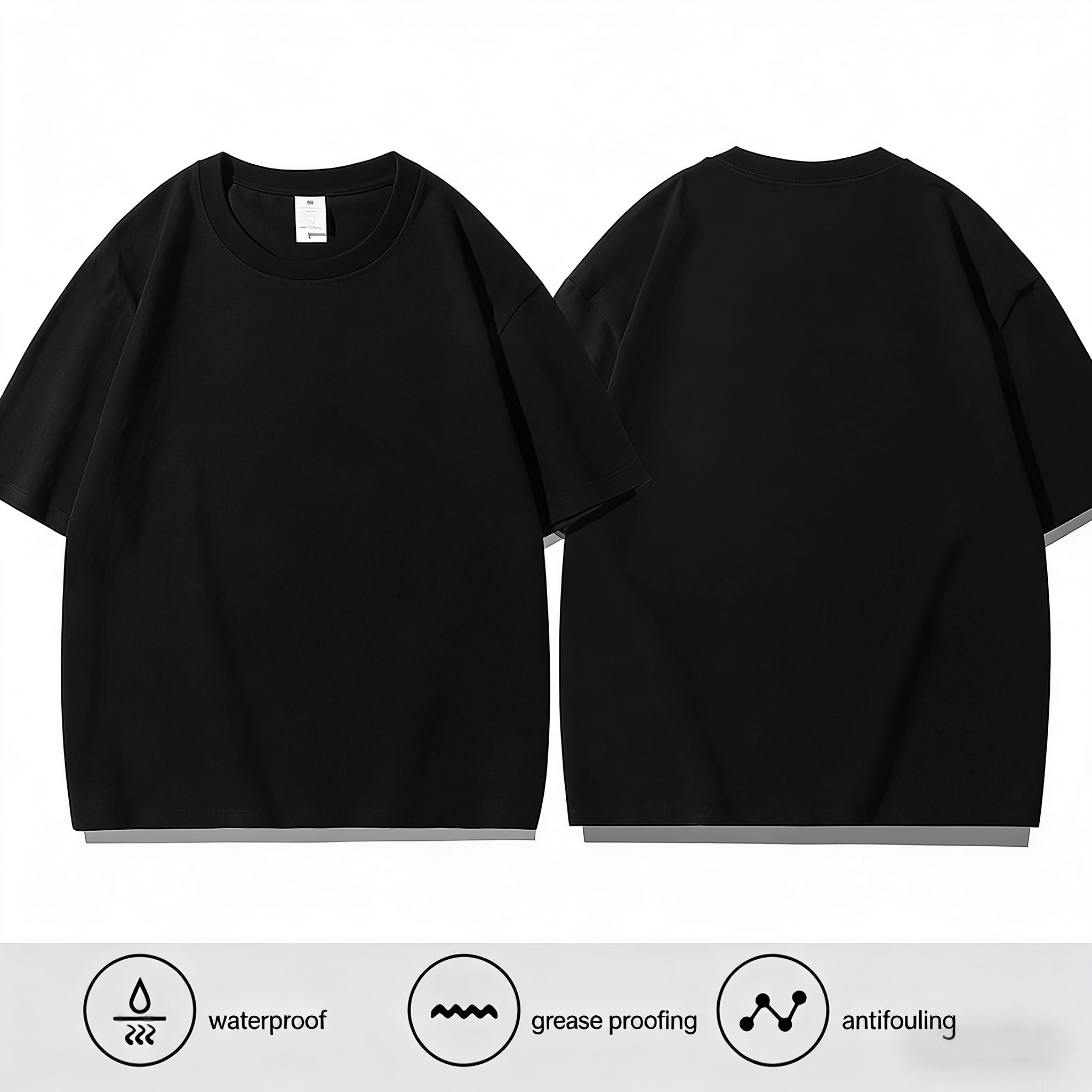 Pure Cotton White Three-Proof T-Shirt 230G For Men And Women Pure Cotton Round Neck Loose Short-Sleeved Waterproof, Oil-Proof And Stain-Proof Half-Sleeved Shirt Small T