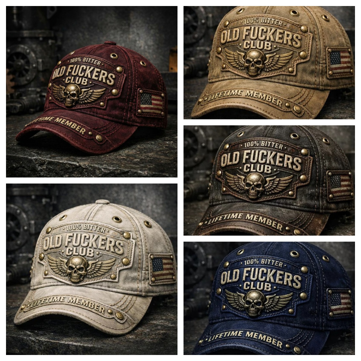 Unisex Distressed Skull & Angel Wings Printed Baseball Cap