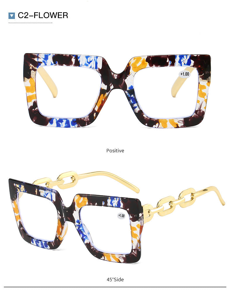 🎈Lastday 70%OFF-Women’s Oversized Square Chain Reading Glasses(1set-6pcs)