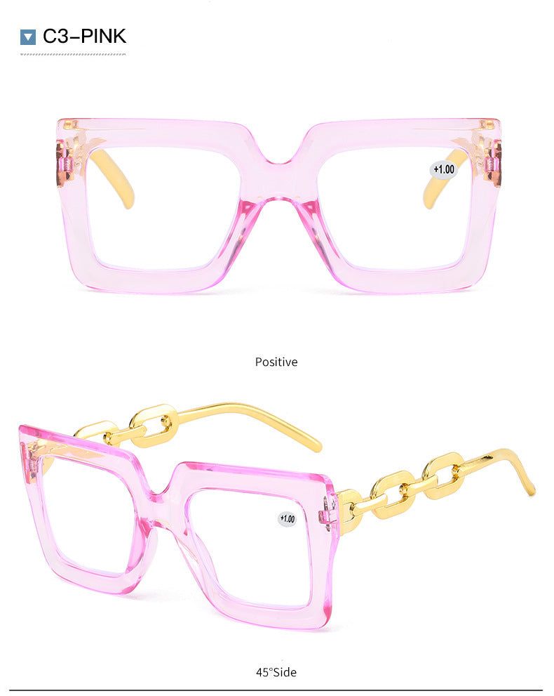 🎈Lastday 70%OFF-Women’s Oversized Square Chain Reading Glasses(1set-6pcs)
