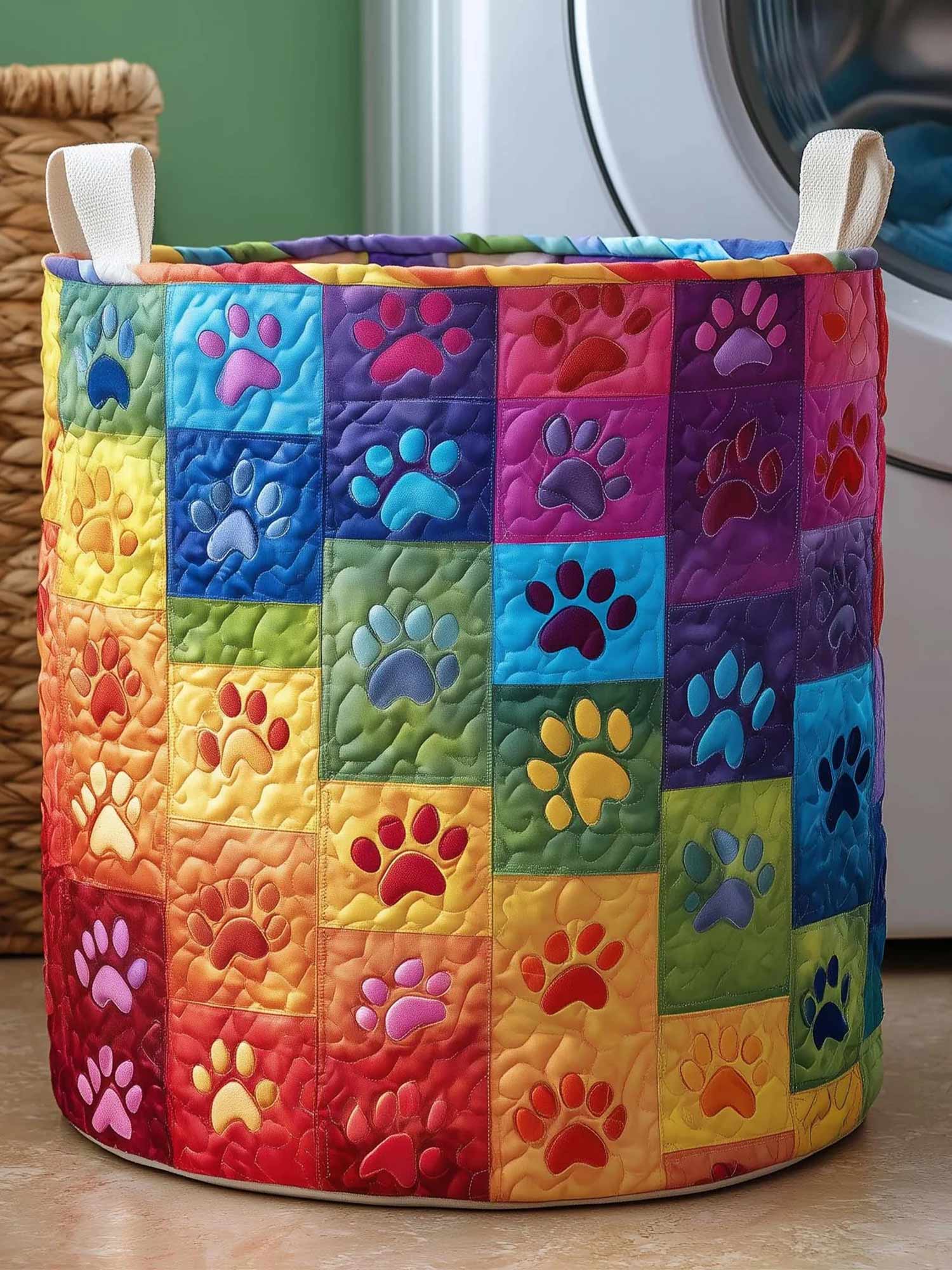 Rainbow Paws Quilted Laundry Basket
