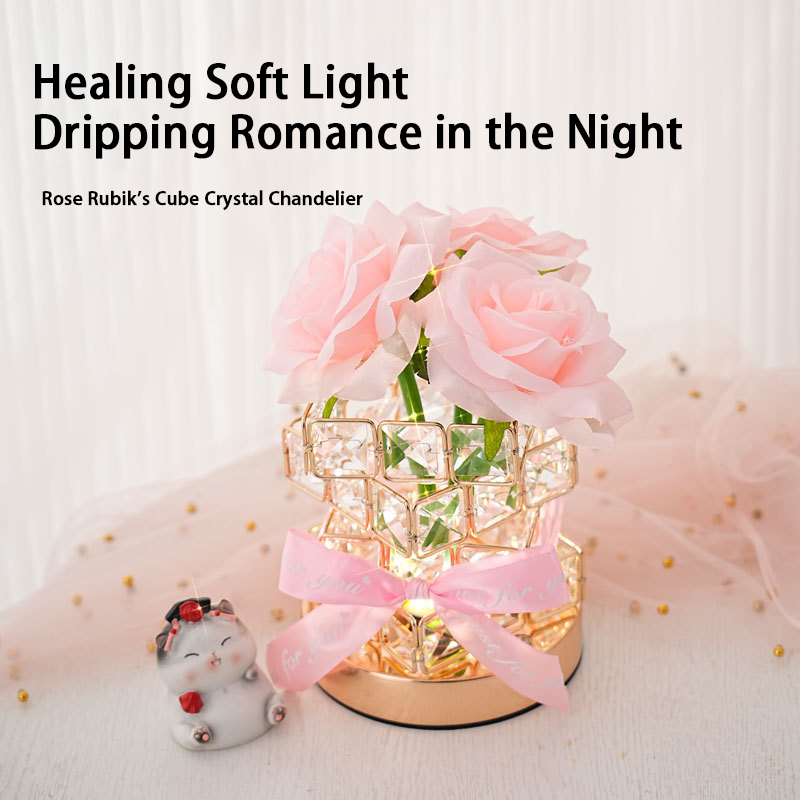 New Rubik'S Cube Led Rose Night Light Decorative Table Lamp Atmosphere Light Valentine'S Day Birthday Gift Bouquet Ornament