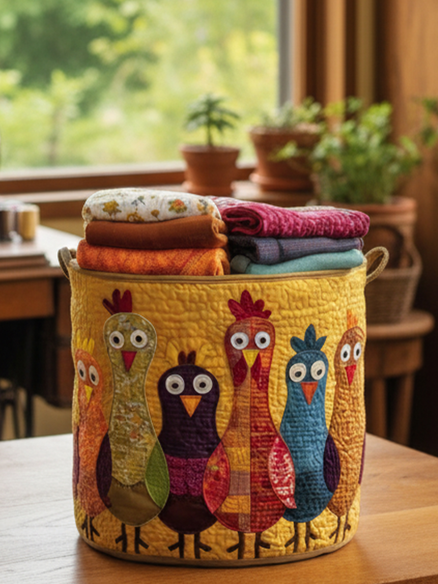 Whimsical Chicken Quilted Laundry Basket
