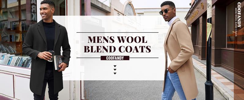 COOFANDY Fall Outfits Mens Wool Blend Coat Winter Trench Coats Notched Lapel Collar Single Breasted Overcoat Classic Peacoat With Pockets Menswear Casual