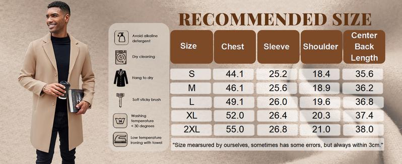 COOFANDY Fall Outfits Mens Wool Blend Coat Winter Trench Coats Notched Lapel Collar Single Breasted Overcoat Classic Peacoat With Pockets Menswear Casual
