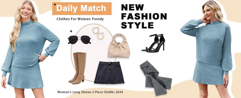 Imily Bela Women's 2 Piece Outfits 2025 Long Sleeve Mock Neck Ribbed Sweaters And Mini Skirt Two Piece Sets