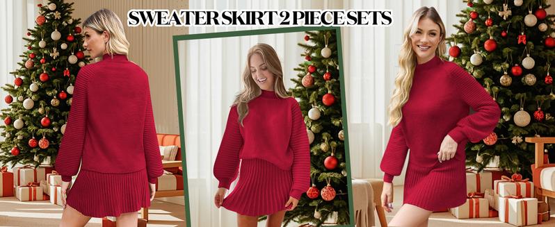 Imily Bela Women's 2 Piece Outfits 2025 Long Sleeve Mock Neck Ribbed Sweaters And Mini Skirt Two Piece Sets