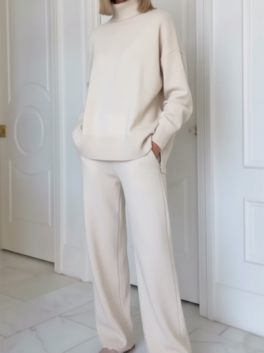 💝💝Casual Travel Stand Collar Side Zipper Top Straight Pants Two-Piece Set