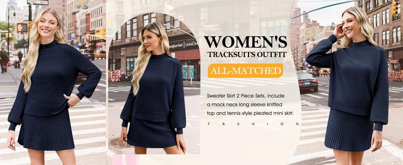 Imily Bela Women's 2 Piece Outfits 2025 Long Sleeve Mock Neck Ribbed Sweaters And Mini Skirt Two Piece Sets