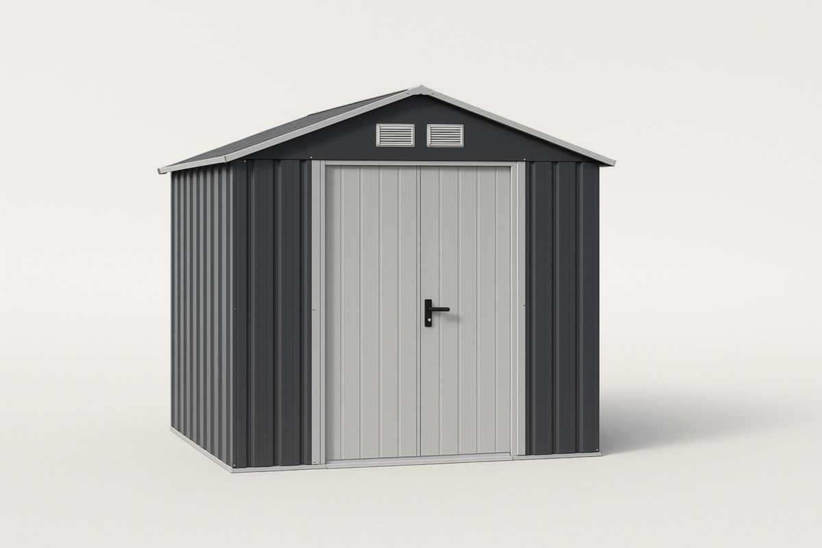 Gray Galvanized Steel Tool Shed with Gable Roof, 213 x 130 x 173 cm