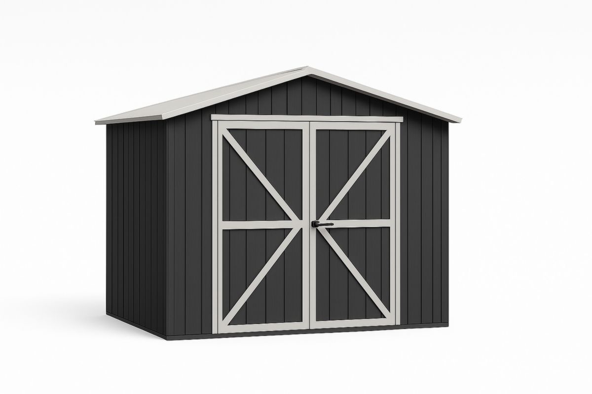 Outdoor Steel Double-Door Tool Shed, 300 x 250 x 210 cm, Coal Gray