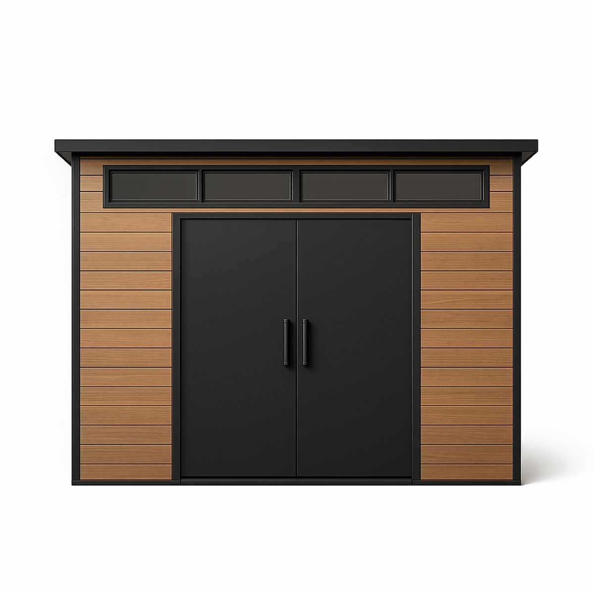 Outdoor Storage Shed Metal Frame Wood Panels Double Door 300cm x 200cm x 250cm Black/Brown