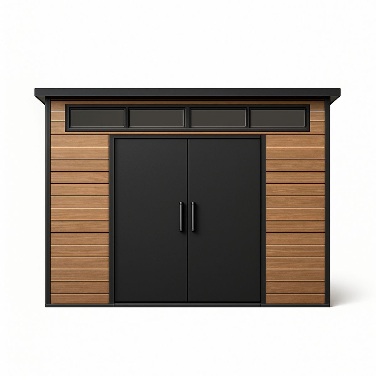 Outdoor Storage Shed Metal Frame Wood Panels Double Door 300cm x 200cm x 250cm Black/Brown