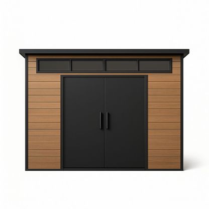 Outdoor Storage Shed Metal Frame Wood Panels Double Door 300cm x 200cm x 250cm Black/Brown