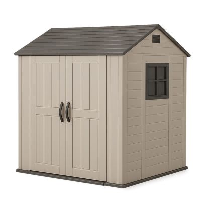 Outdoor Storage Shed Resin Double Doors Beige 190cm x 130cm x 215cm
