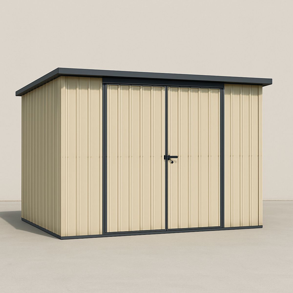 Beige Outdoor Steel Garden Shed with Double Doors and Lock - 2.7m x 2.2m