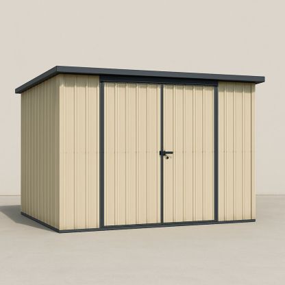 Beige Outdoor Steel Garden Shed with Double Doors and Lock - 2.7m x 2.2m