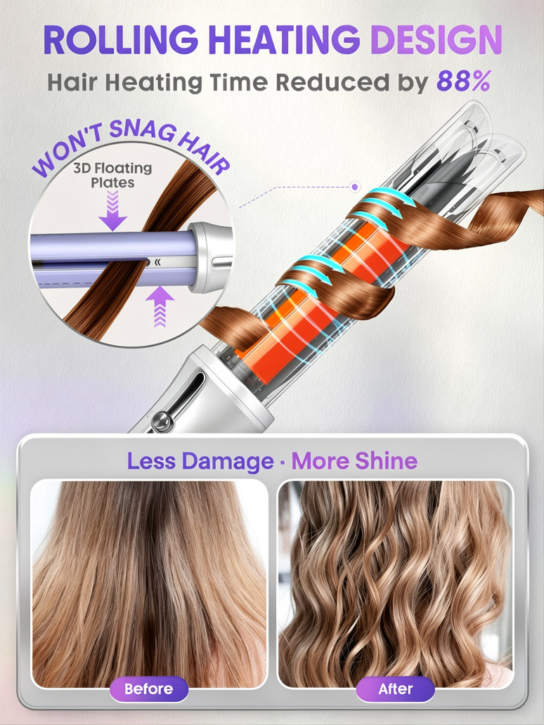 One Touch Airflow Styler Pro 1/1.25 inch Automatic Rotating 3.0 Cool Air Technology for No-Wait, Curling Iron, Bouncy & Long-Lasting Curls, Zero Burn Risk, 5 Temp Settings