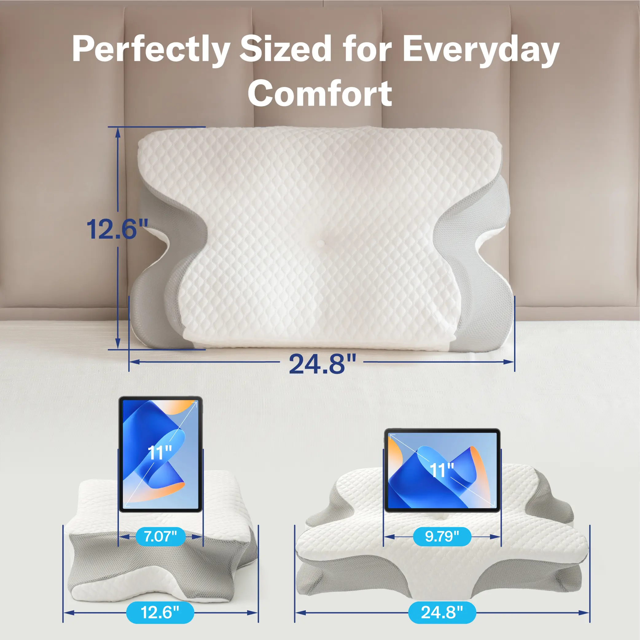 Alcedo Cervical Pillow for Cozy Sleep, Odorless Ergonomic Contour Memory Foam, Orthopedic Bed Pillow for Side, Back, and Stomach Sleepers