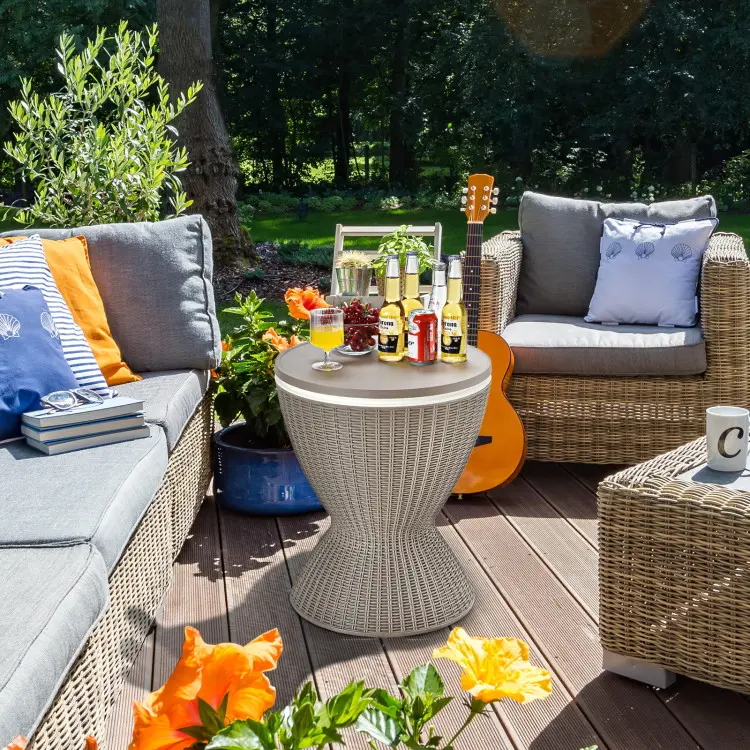 3-in-1 Rattan Cool Bar Table | Adjustable Outdoor Ice Bucket & Side Table 🥂☀️