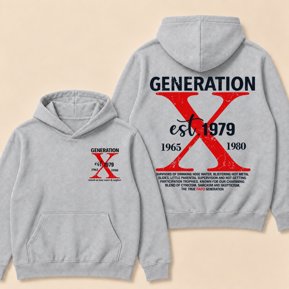 Custom Year Generation X Definition Hoodie | Gen X Survivor Red X Double Sided Print Hoodie