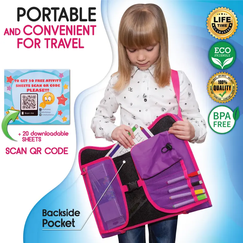 ECOFANTASY Kids Travel Tray - Waterproof Carseat Table Top - Car Seat Tray for Toddler - Travel and Road Trip Essentials Kids - Lap Desk with Storage - Best Toddler Christmas Gift - Black Friday Cyber Monday