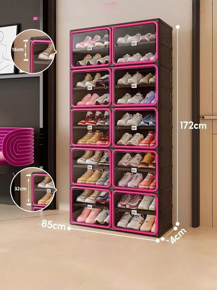 3-Minute Folding Shoe Cabinet - Magnetic Clear Door Organizer ✨👟