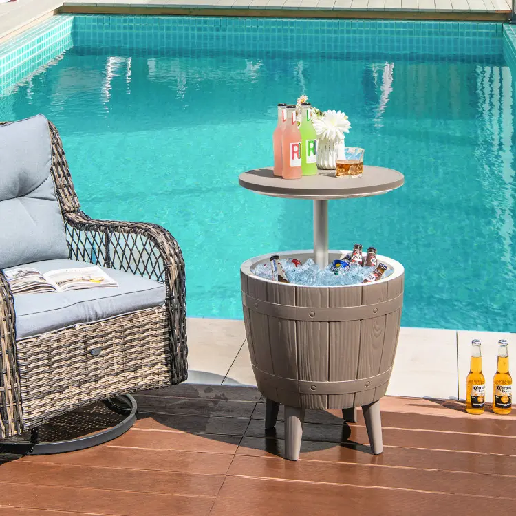 3-in-1 Rattan Cool Bar Table | Adjustable Outdoor Ice Bucket & Side Table 🥂☀️