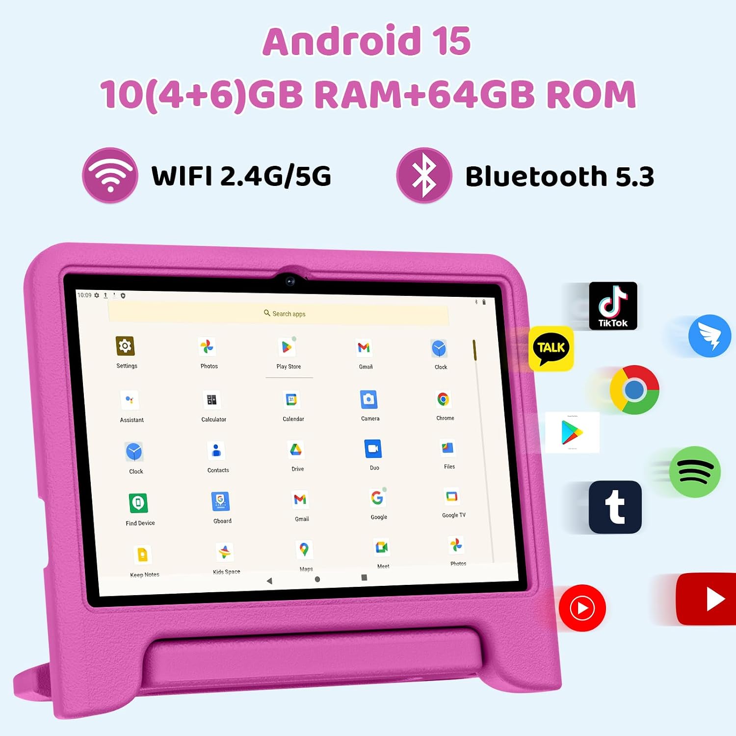 COLORROOM 2026 Upgraded Android 15 Tablet, 10inch Kids Tablet, Octa-core CPU, 10GB+64GB+1TB Expand Tablets for Kids with Kids Space, Parental Control, 6000mAh Big Battery,Touchscreen Tableta,Pink
