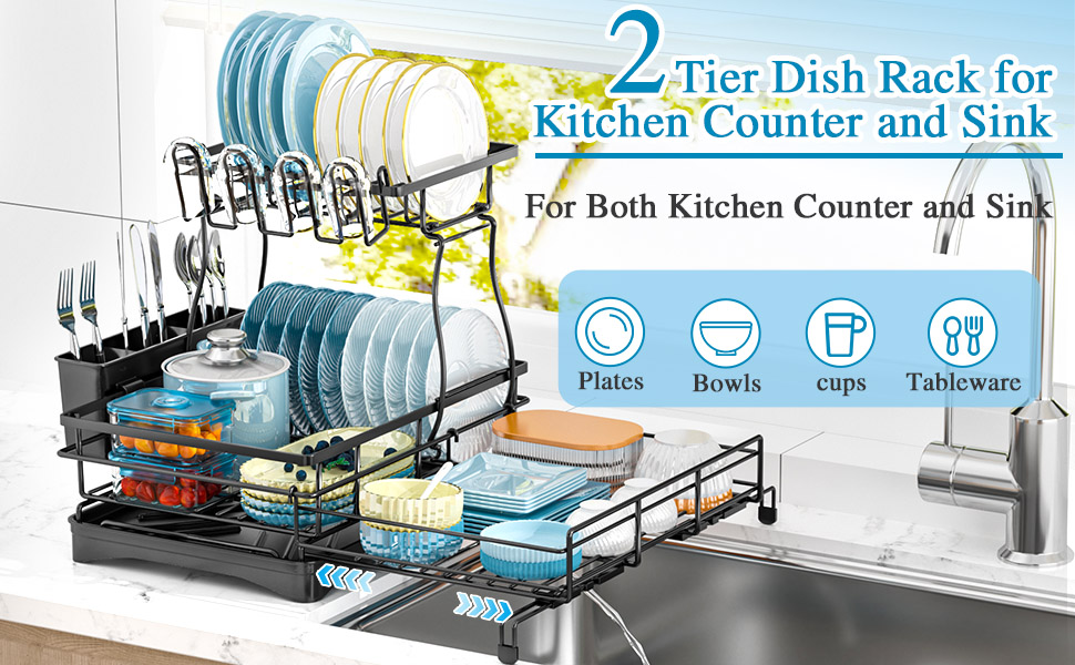 2-Tier Extendable Dish Drying Rack