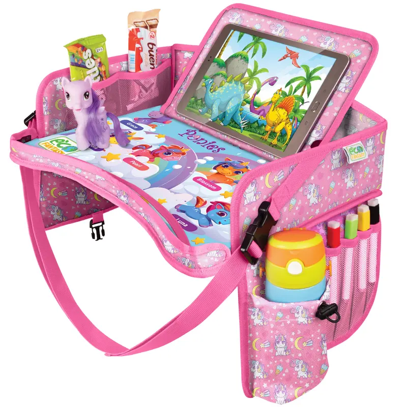 ECOFANTASY Kids Travel Tray - Waterproof Carseat Table Top - Car Seat Tray for Toddler - Travel and Road Trip Essentials Kids - Lap Desk with Storage - Best Toddler Christmas Gift - Black Friday Cyber Monday
