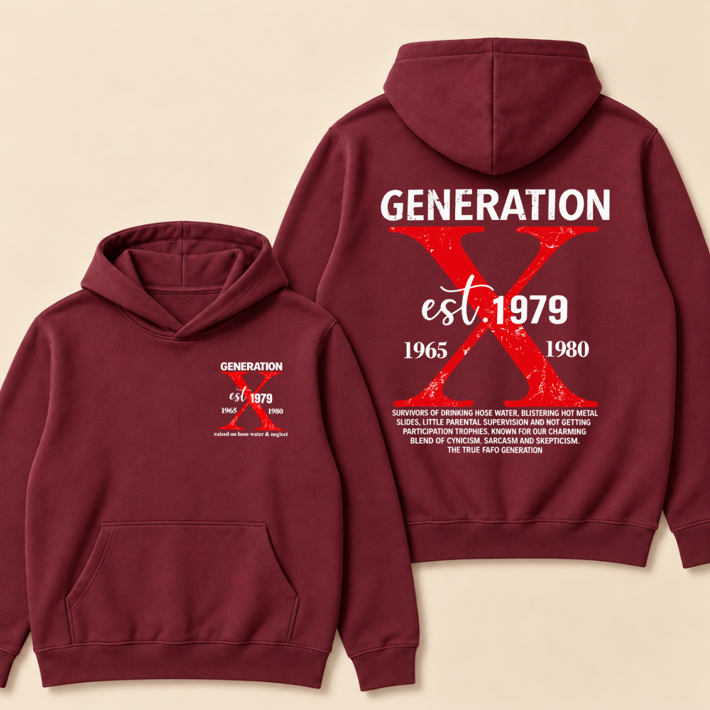 Custom Year Generation X Definition Hoodie | Gen X Survivor Red X Double Sided Print Hoodie