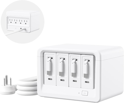 10-in-1 Desktop Charging Station with 2 Retractable Wall Chargers, 40W USB-C Power Strip with 6 AC, 2 USB C, 2 Type-C 33.5in Cables, Extension Cord with 1020J Surge Protection for Home Office