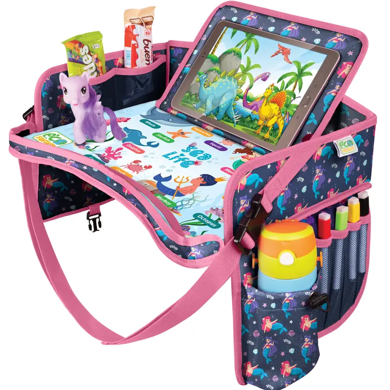 ECOFANTASY Kids Travel Tray - Waterproof Carseat Table Top - Car Seat Tray for Toddler - Travel and Road Trip Essentials Kids - Lap Desk with Storage - Best Toddler Christmas Gift - Black Friday Cyber Monday