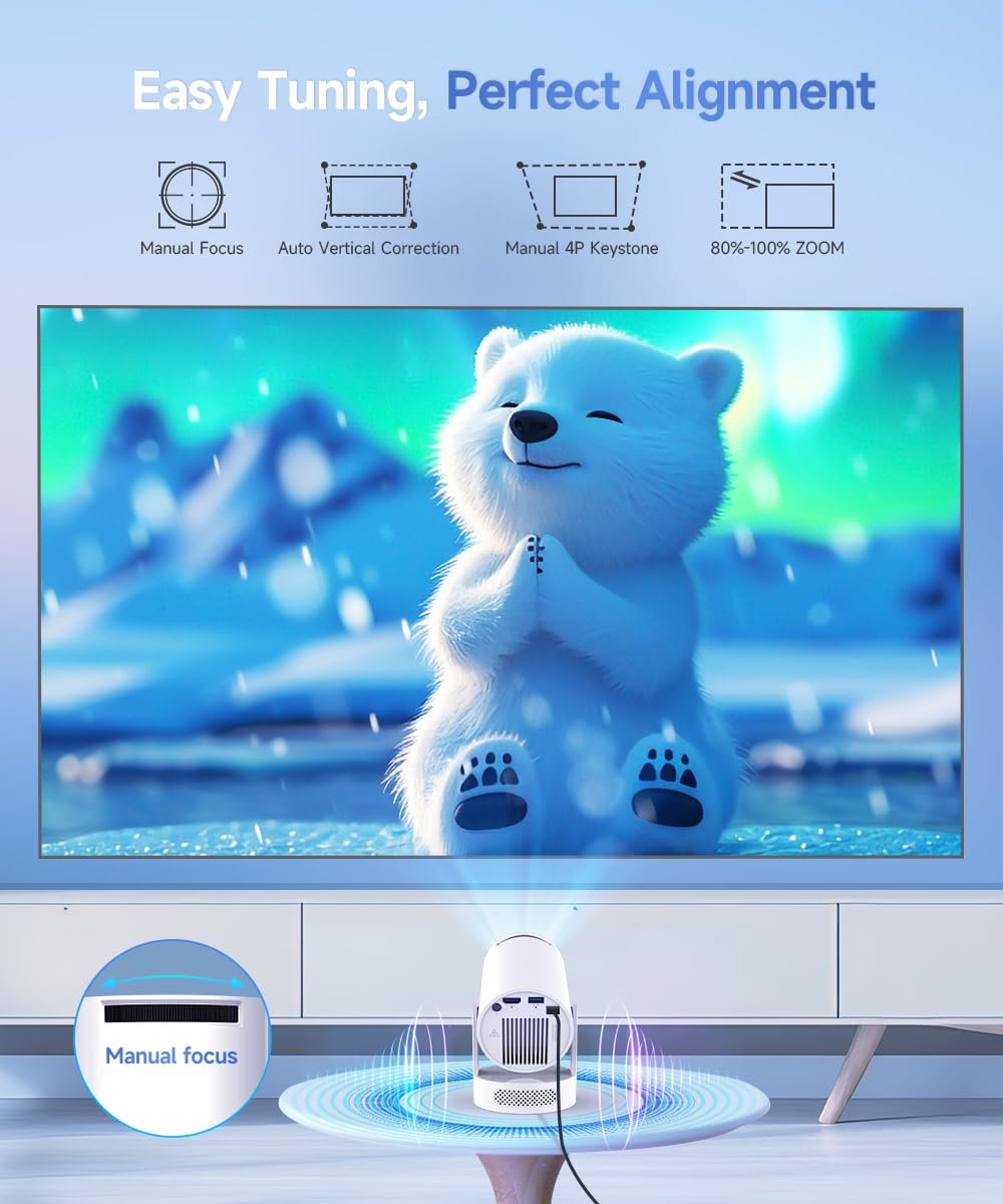 Mini Projector with WiFi 6 and Bluetooth 5.4, Portable Projector 4K Support